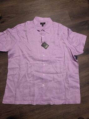 Club Room Lavender Short-Sleeve Linen-Blend Button-Down Shirt